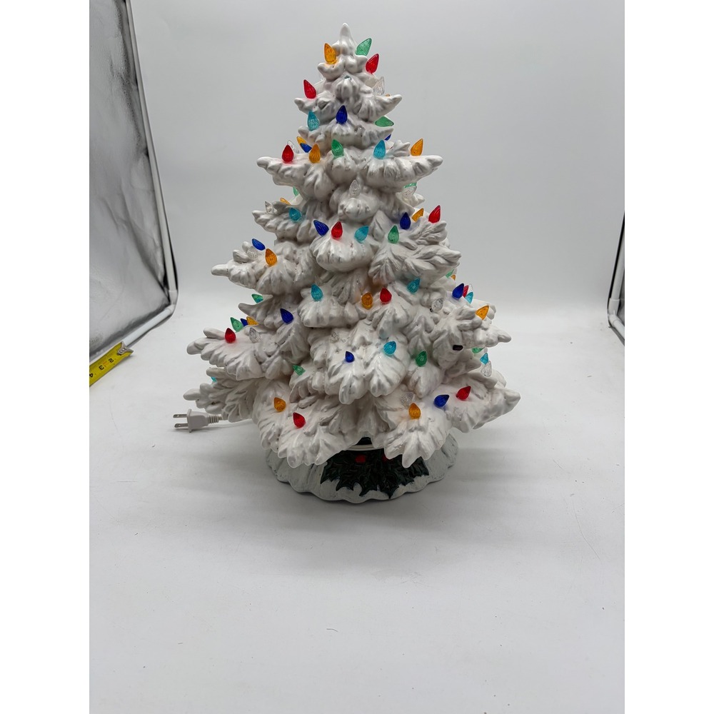 79. White Ceramic Christmas Tree with Multi-Color Lights 16 Inch Tabletop no box
